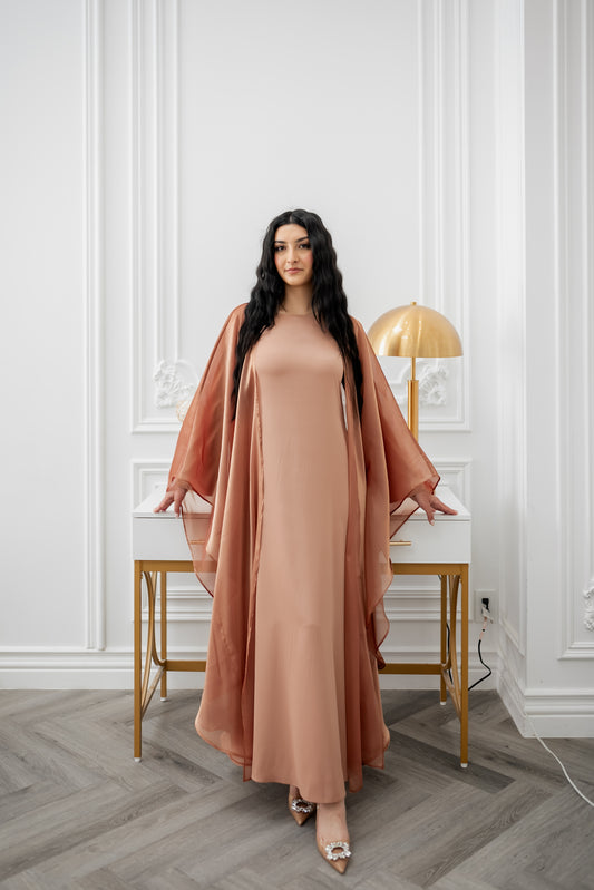 Gizem Satin Maxi dress- Fawn